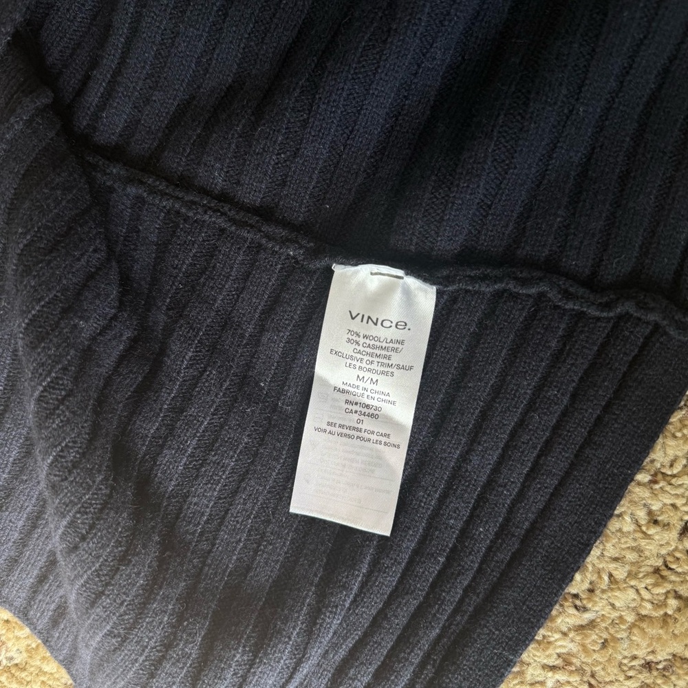 Vince Wool Cashmere Tie Back Dolman Sweater Navy Ribbed Knit - Picture 4 of 6